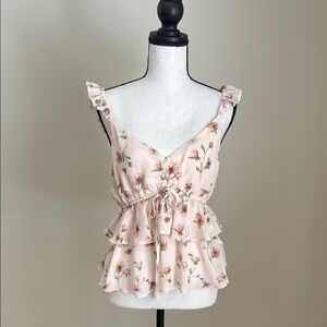 Forever 21 Babydoll Pink Floral Ruffle Blouse M